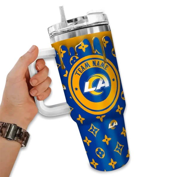 customized los angeles rams bullseye drips blue curved tumbler fashion forward.webp