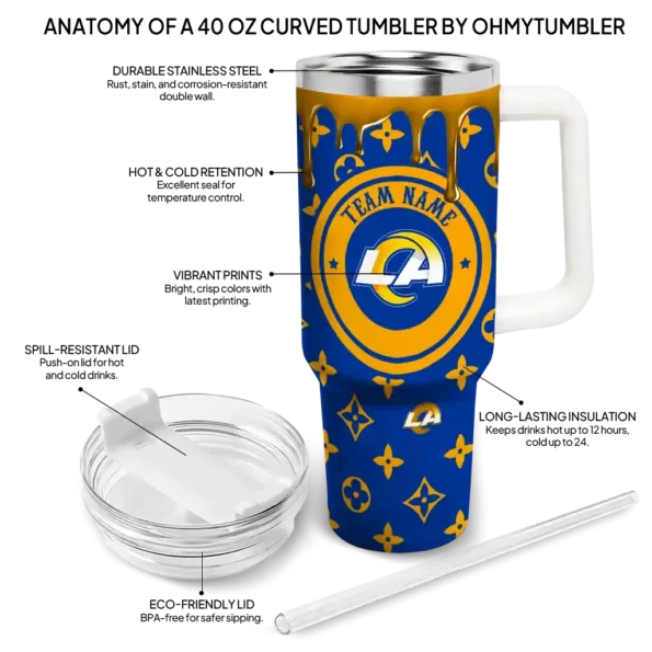 customized los angeles rams bullseye drips blue curved tumbler new arrival.webp