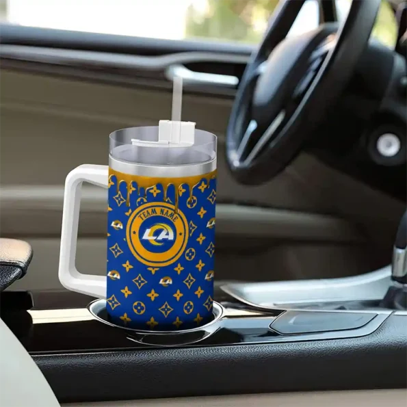 customized los angeles rams bullseye drips blue curved tumbler trendy.webp