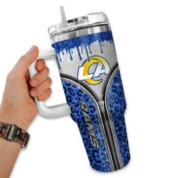 customized los angeles rams leopard zipper blue curved tumbler fashion forward.webp