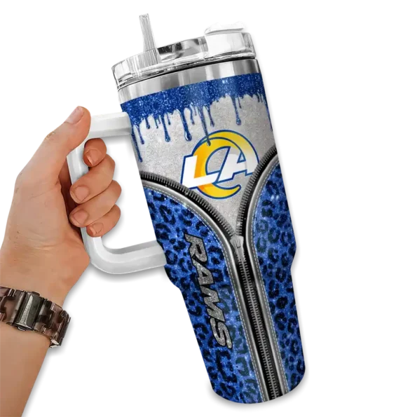 customized los angeles rams leopard zipper blue curved tumbler fashion forward.webp