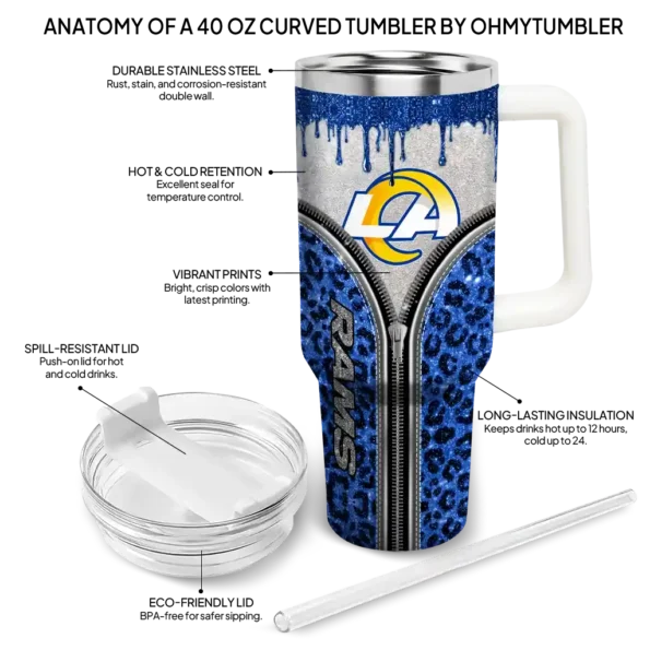 customized los angeles rams leopard zipper blue curved tumbler new arrival.webp