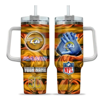 customized los angeles rams marbled stripes blue curved tumbler best selling.webp