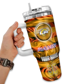 customized los angeles rams marbled stripes blue curved tumbler fashion forward.webp