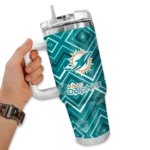 customized miami dolphins bold diamonds aqua curved tumbler best selling.webp