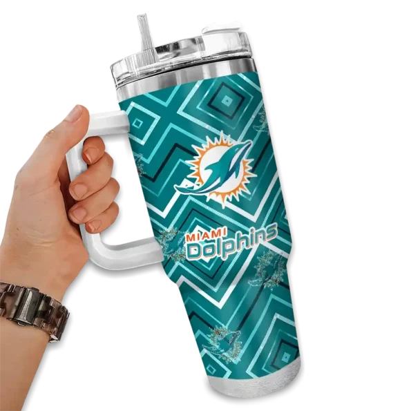 customized miami dolphins bold diamonds aqua curved tumbler fashion forward.webp