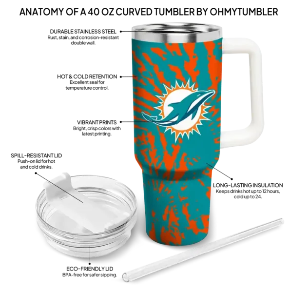 customized miami dolphins burst swirl aqua curved tumbler new arrival.webp