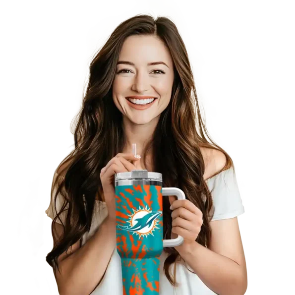 customized miami dolphins burst swirl aqua curved tumbler premium grade.webp