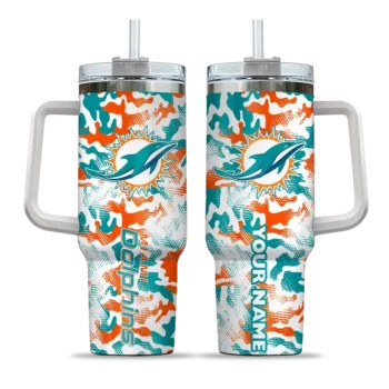 customized miami dolphins camo mashup aqua white curved tumbler best selling.webp