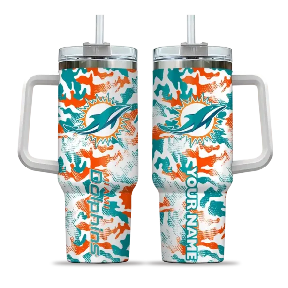customized miami dolphins camo mashup aqua white curved tumbler best selling.webp