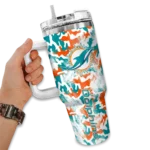customized miami dolphins camo mashup aqua white curved tumbler best selling.webp