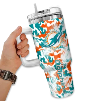 customized miami dolphins camo mashup aqua white curved tumbler fashion forward.webp