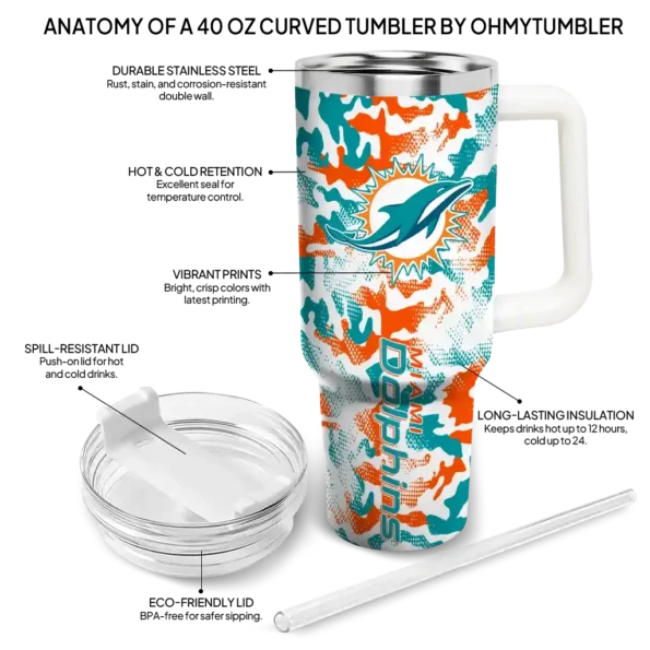 customized miami dolphins camo mashup aqua white curved tumbler new arrival.webp