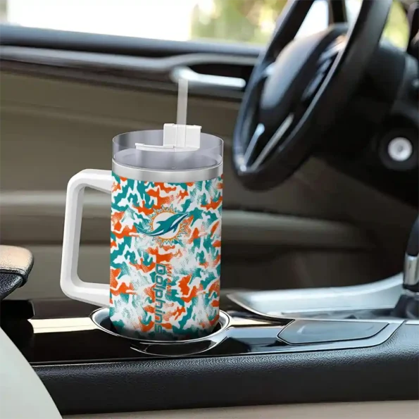 customized miami dolphins camo mashup aqua white curved tumbler trendy.webp