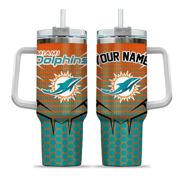 customized miami dolphins hex texture aqua curved tumbler best selling.webp