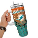 customized miami dolphins hex texture aqua curved tumbler best selling.webp