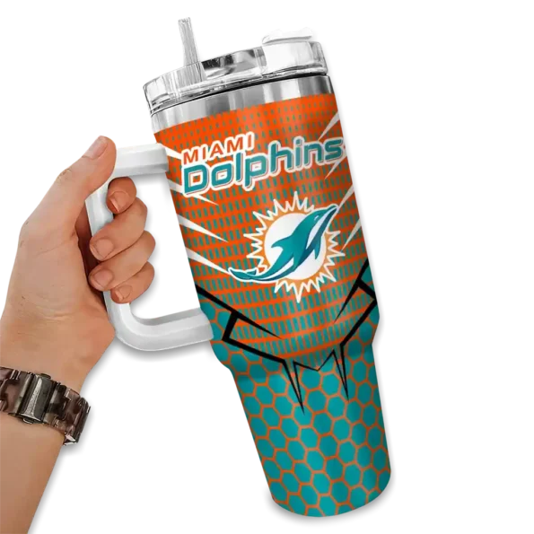 customized miami dolphins hex texture aqua curved tumbler fashion forward.webp