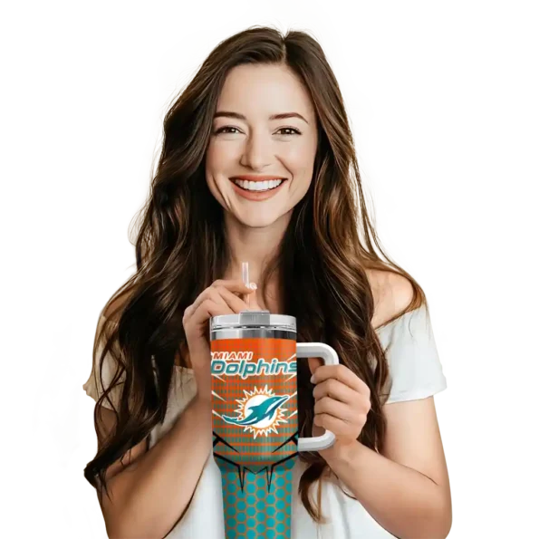 customized miami dolphins hex texture aqua curved tumbler premium grade.webp