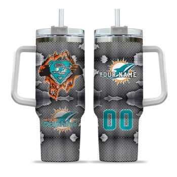 customized miami dolphins superman shield aqua gray curved tumbler best selling.webp