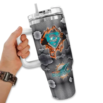 customized miami dolphins superman shield aqua gray curved tumbler fashion forward.webp