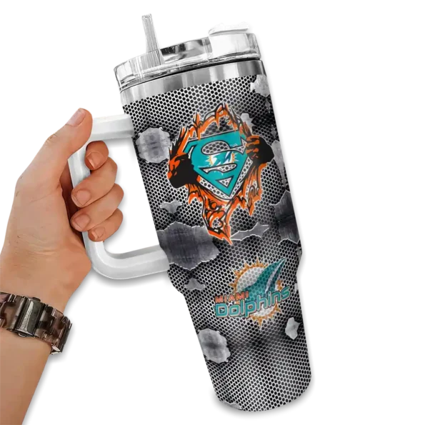 customized miami dolphins superman shield aqua gray curved tumbler fashion forward.webp