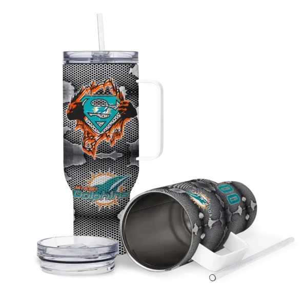 customized miami dolphins superman shield aqua gray curved tumbler high quality.webp