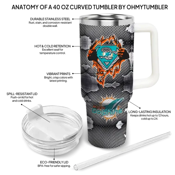 customized miami dolphins superman shield aqua gray curved tumbler new arrival.webp