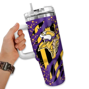 customized minnesota vikings claw cut purple black curved tumbler fashion forward.webp
