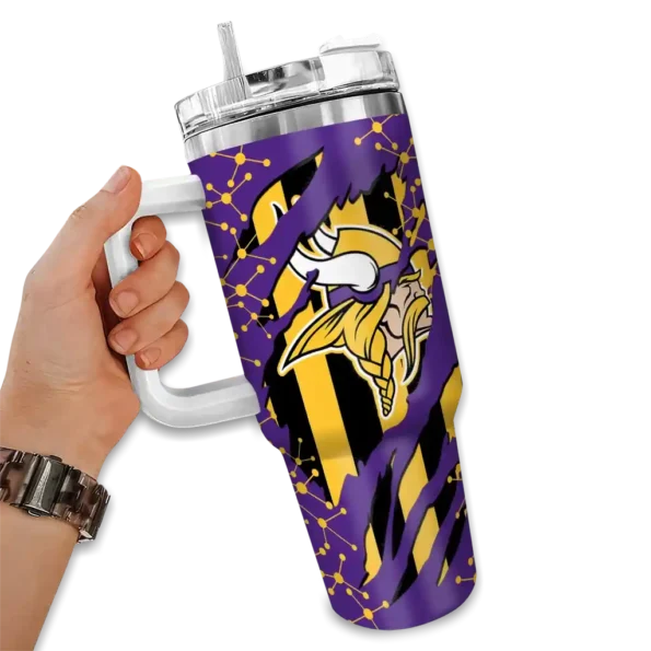 customized minnesota vikings claw cut purple black curved tumbler fashion forward.webp