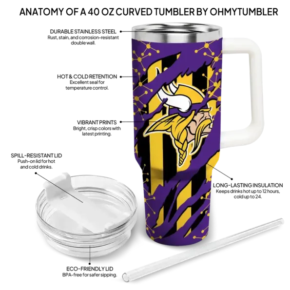customized minnesota vikings claw cut purple black curved tumbler new arrival.webp