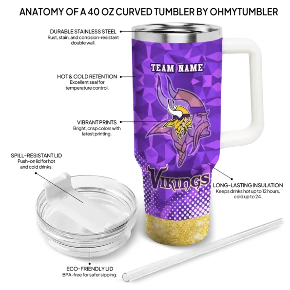 customized minnesota vikings geometric prism purple curved tumbler new arrival.webp
