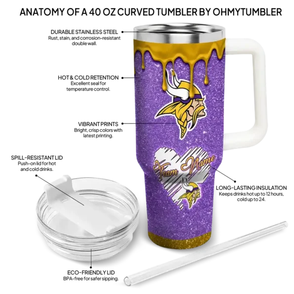customized minnesota vikings heart helmet motif purple curved tumbler new arrival.webp