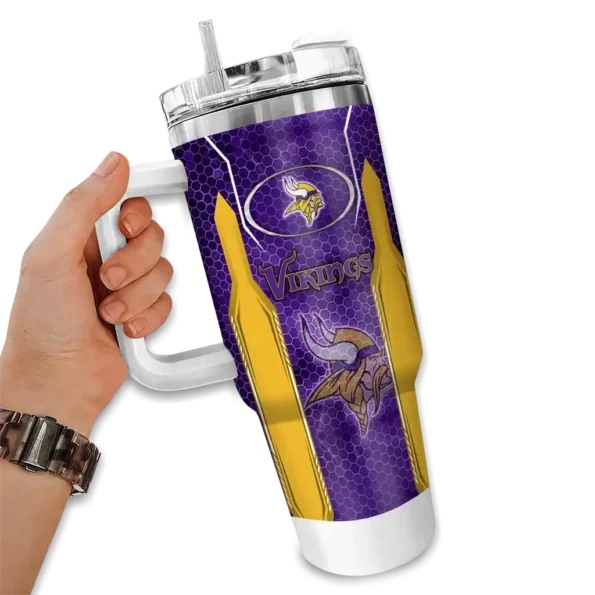 customized minnesota vikings hexagon armor purple curved tumbler fashion forward.webp