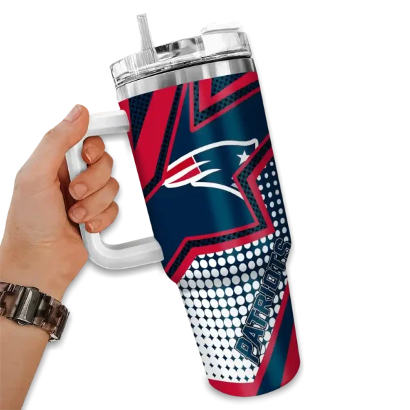 customized new england patriots arrow burst blue curved tumbler fashion forward.webp