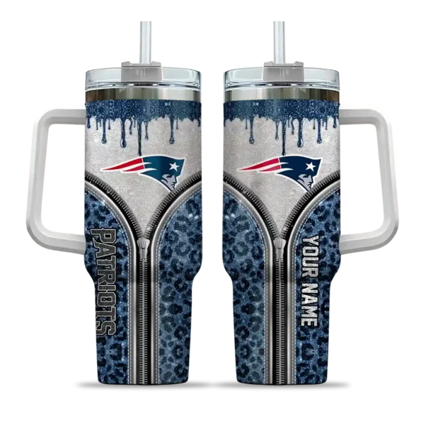 customized new england patriots leopard zipper blue curved tumbler best selling.webp