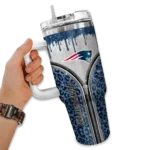customized new england patriots leopard zipper blue curved tumbler best selling.webp