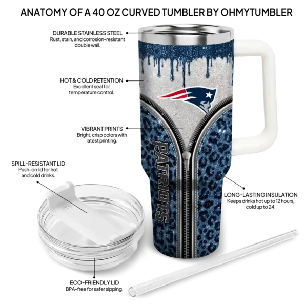 customized new england patriots leopard zipper blue curved tumbler new arrival.webp