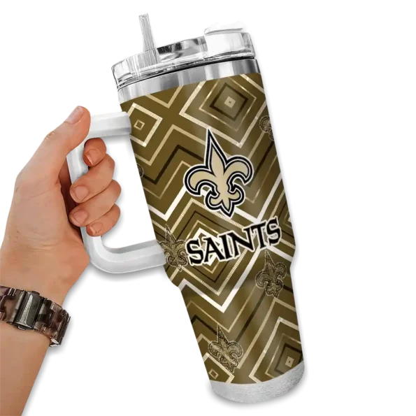 customized new orleans saints bold diamonds gold curved tumbler fashion forward.webp
