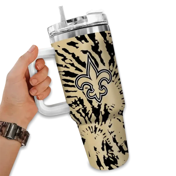 customized new orleans saints burst swirl gold curved tumbler fashion forward.webp