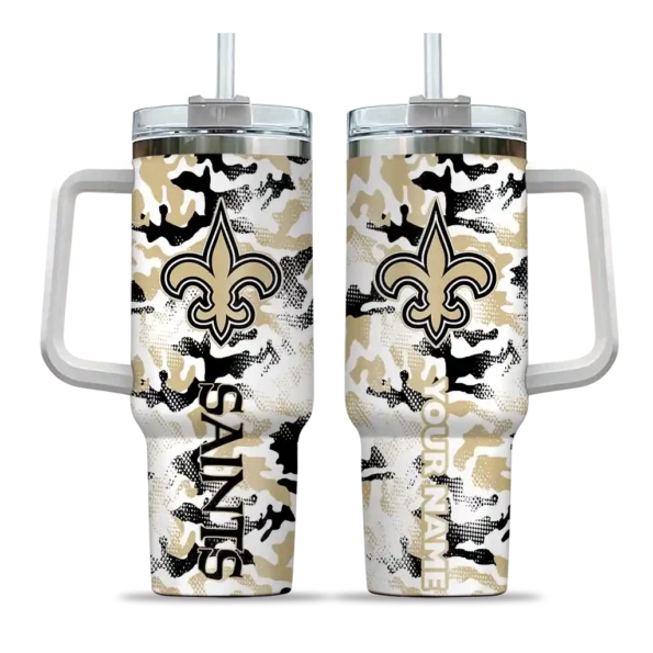 customized new orleans saints camo mashup gold white curved tumbler best selling.webp
