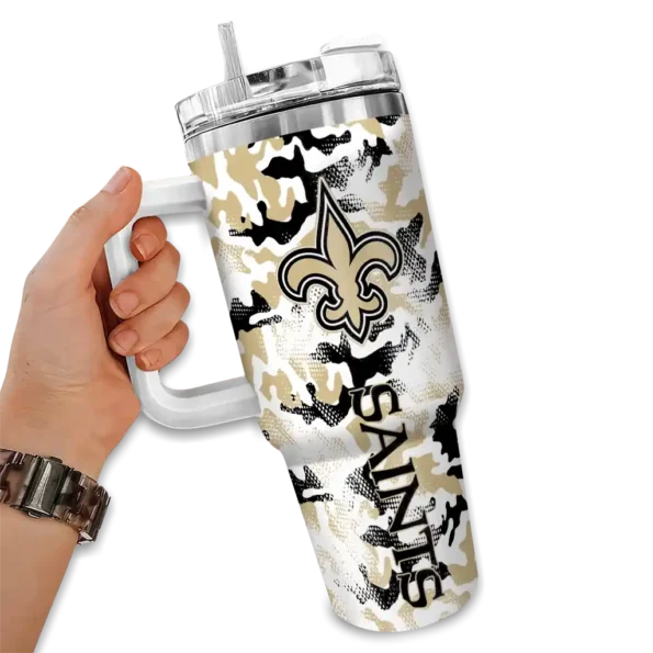 customized new orleans saints camo mashup gold white curved tumbler fashion forward.webp