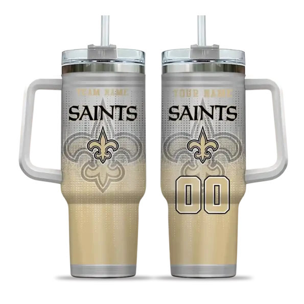 customized new orleans saints gradient dots gold curved tumbler best selling.webp