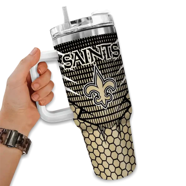 customized new orleans saints hex texture gold curved tumbler fashion forward.webp