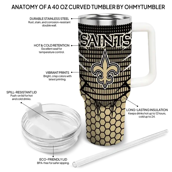 customized new orleans saints hex texture gold curved tumbler new arrival.webp