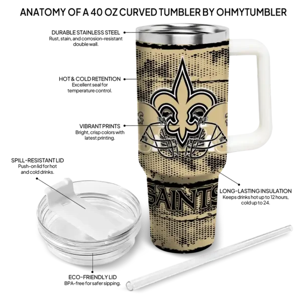 customized new orleans saints honey streaks gold curved tumbler new arrival.webp