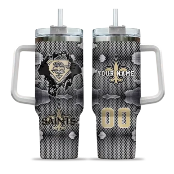 customized new orleans saints superman shield gold gray curved tumbler best selling.webp