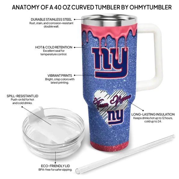 customized new york giants heart helmet motif blue curved tumbler new arrival.webp