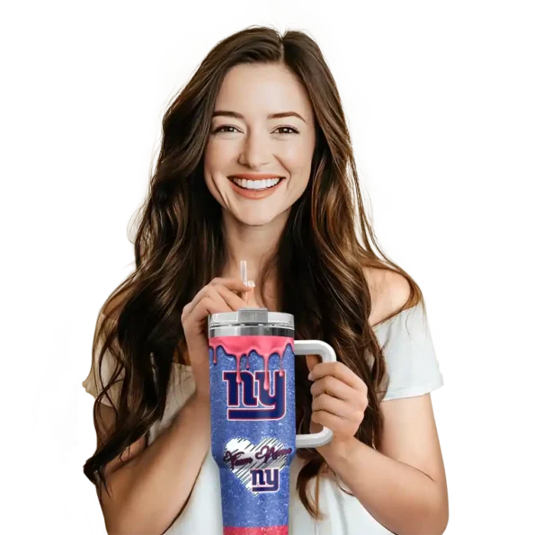 customized new york giants heart helmet motif blue curved tumbler premium grade.webp