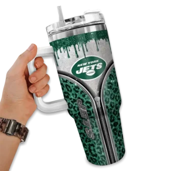 customized new york jets leopard zipper green curved tumbler fashion forward.webp