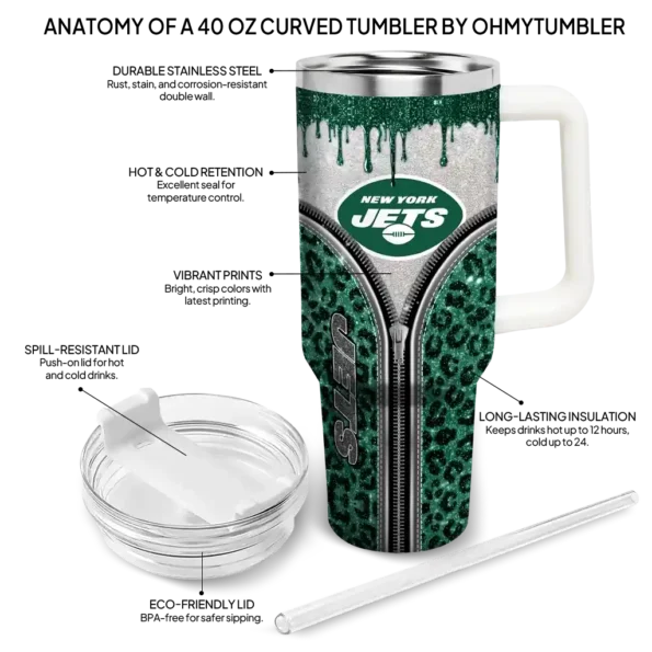 customized new york jets leopard zipper green curved tumbler new arrival.webp